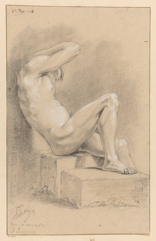 Seated male nude, seen from the side (3rd prize 1767), Cornelis Buys, 1767 Canvas Print