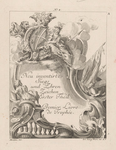 Cartouche with crowned coat of arms, anonymous, 1736 - 1762 Canvas Print