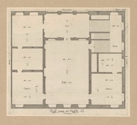 Map of the second floor of the Palazzo Interiano Pallavicini in Genoa, Nicolaes Ryckmans, 1622 Canvas Print