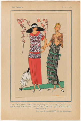 Très Parisien, 1923, No. 6: 3.- DEUX AMIES. - Two simple dresses..., J. Dory, 1923 Canvas Print