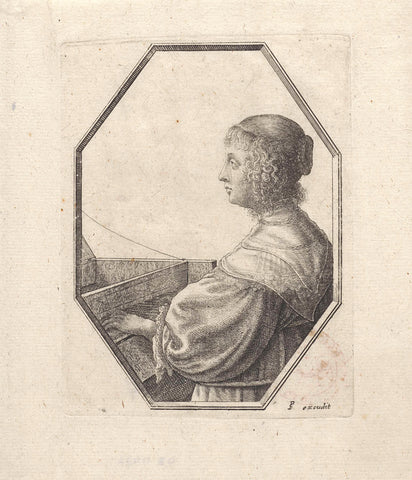 Portrait of a woman behind a virginal, Wenceslaus Hollar, 1637 - 1638 Canvas Print