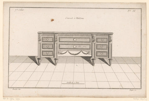 Commode met bladmotieven, Nicolas Dupin, 1772 - 1779 Canvas Print