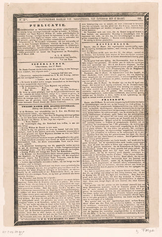 Extraordinary Daily newspaper of 'sGravenhage, van Zaturdag den 17 March. No. 33**. 1849, P.E. van Staden and Son, 1849 Canvas Print