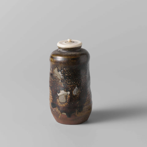 Tea caddy with a green brown glaze, anonymous, anonymous, c. 1600 - c. 1649 Canvas Print