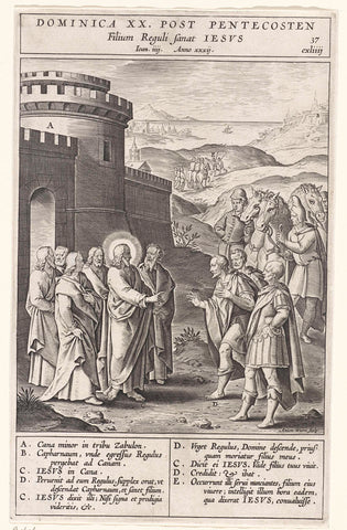 Chief of Capernaum asks Christ for help, Antonie Wierix (II), 1593 Canvas Print