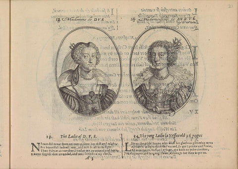 Portraits of the courtesans named Madame de D.V.E. and Mademoiselle La Neffue, Crispijn van de Passe (II), 1635 Canvas Print