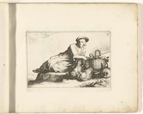 Reclining woman with chickens, Cornelis Bloemaert (II), 1700 - 1800 Canvas Print