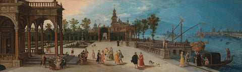 Dancing Party in the Forecourt of an Imaginary Palace with a Capriccio View of Venice in the Distance, anonymous, c. 1615 Canvas Print