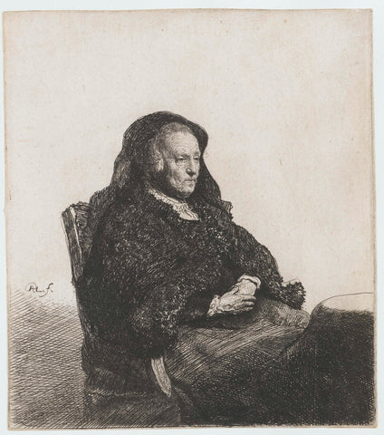 The artist's mother seated at a table, looking right: three quarter length, Rembrandt van Rijn, c. 1631 Canvas Print