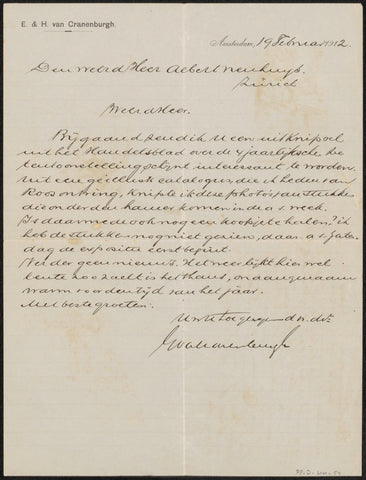 Letter to Albert Neuhuys (1844-1914), E. & H. van Cranenburgh, 1901 Canvas Print