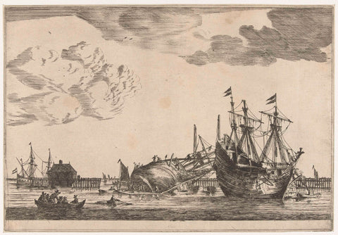 Two ships are ready for repair, Reinier Nooms, 1650 - 1664 Canvas Print