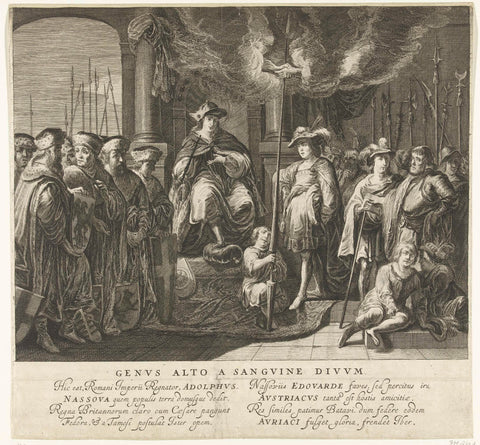 Tableau vivant with the covenant between King Adolf of Nassau and the English King Edward I in 1294, 1642, Pieter Nolpe, 1642 Canvas Print