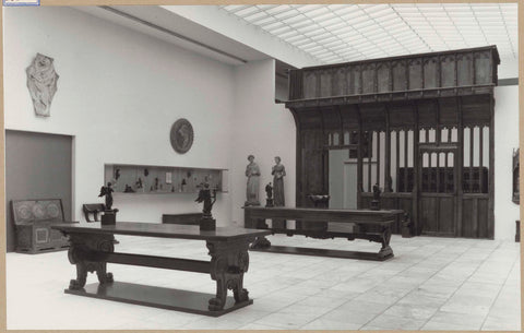 Room with ochre, furniture including two tables, majolica, statues and a chest, 1961 Canvas Print