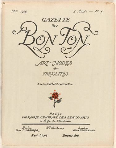 Gazette du Bon Ton. Art - Modes & Frivolités, 1914, 2nd Year, No. 5, Lucien Vogel, 1914 Canvas Print