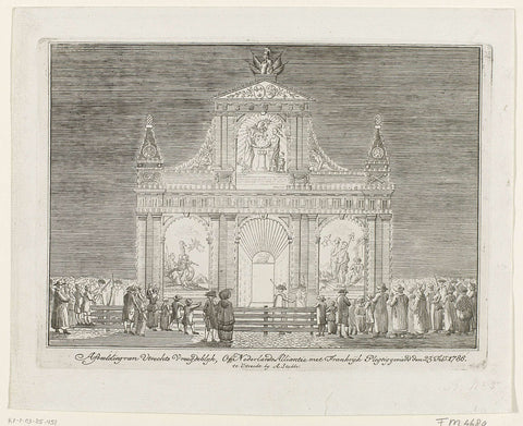 Illuminated triumph gate at the celebration of the Alliance with France in Utrecht, 1786, anonymous, 1786 Canvas Print