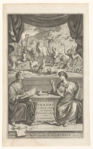 Schrijver, muze en dieren, Joseph Mulder, 1745 Canvas Print