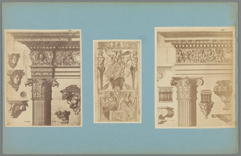 Three photo reproductions of prints and a drawing of architectural elements, anonymous, c. 1875 - c. 1900 Canvas Print