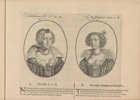 Portraits of the courtesans called Mademoiselle E.S.R. and Bassonpiere of Rockefort, Crispijn van de Passe (II), 1635 Canvas Print