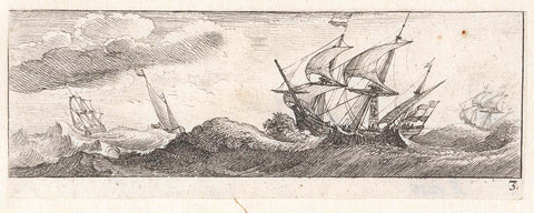 Seascape with ships during a storm, Wenceslaus Hollar, 1627 - 1636 Canvas Print