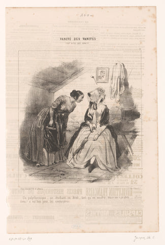 Wife discusses her friend with a seamstress, Charles Emile Jacque, 1843 Canvas Print