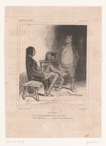 Prisoner in conversation with jailer in the cell, Paul Gavarni, 1846 Canvas Print