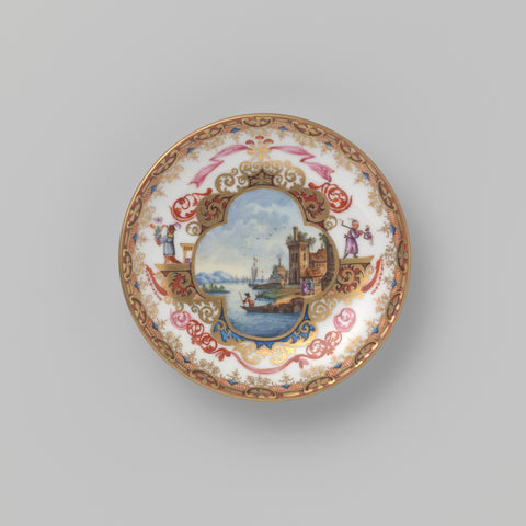 Dish, multicolored painted with a river view, Meissener Porzellan Manufaktur (falsification of), c. 1850 - in or before 1878 Canvas Print