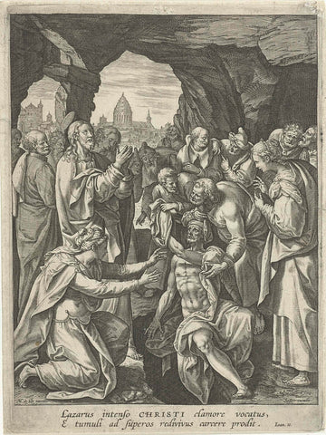 Revival of Lazarus, Adriaen Collaert, 1583 - 1588 Canvas Print