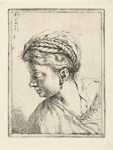 Head of a woman with braids and earrings, Leendert van der Cooghen, 1664 Canvas Print