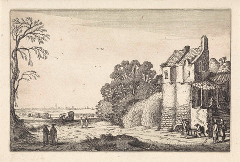 Figures at a house and wagons on a country road, Jan van de Velde (II), 1616 Canvas Print