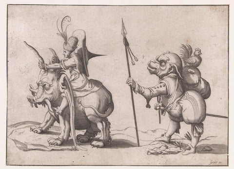 Rider on an elephant-like monster, anonymous, c. 1604 - c. 1616 Canvas Print