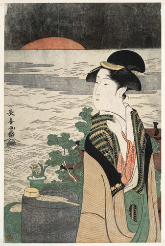 Young woman at sunrise, Momokawa Chôki, 1793 - 1797 Canvas Print