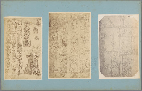 Three photo reproductions of drawings of ornaments, anonymous, c. 1875 - c. 1900 Canvas Print