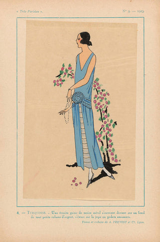 Très Parisien, 1923, No. 9: 4. - TURQUOISE. - A narrow sheath of moire..., anonymous, 1923 Canvas Print