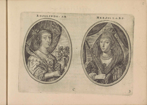 Portraits of Henriette Maria of England and Christina of Sweden, both as shepherdess, Crispijn van de Passe (II), 1640 Canvas Print