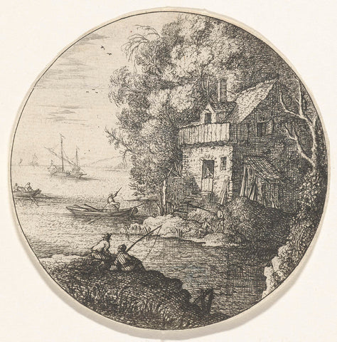 Landscape with Two Fishermen, Albert Flamen, 1648 - 1683 Canvas Print