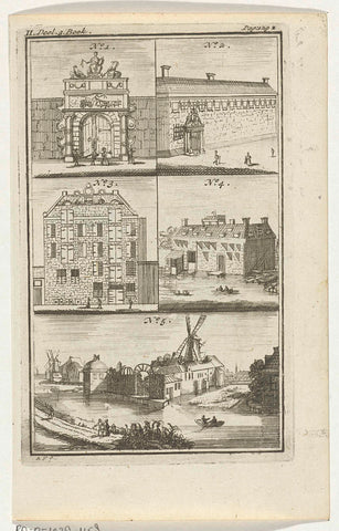 Three Buildings, a Gate and a Mill in Amsterdam, Anna Folkema, 1723 Canvas Print