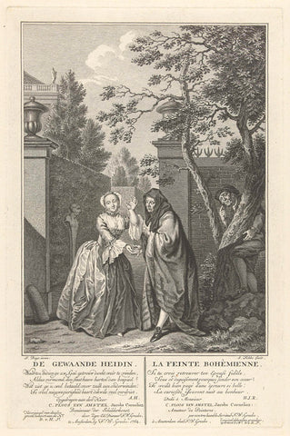 Woman meets a man dressed as a heathin, Simon Fokke, 1764 Canvas Print