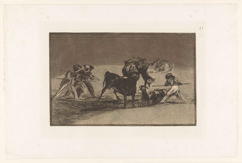 Moors and donkeys in battle with a bull, Francisco de Goya, 1876 Canvas Print