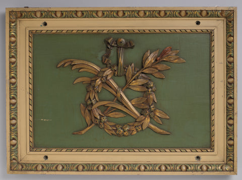 Fragment of a frame painted in olive green with gold, part of a paneling from the Nederlandse Middenstandsbank, Herengracht 580 in Amsterdam, anonymous, 1790 Canvas Print