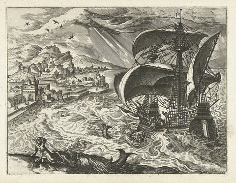 Seascape with Jonah and the whale, Joannes van Doetechum (I) (attributed to), in or after 1570 - c. 1580 Canvas Print