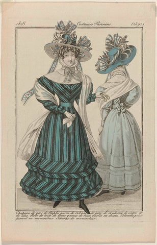 Journal des Dames et des Modes, Costumes Parisiens, 20 avril 1828, (2592): Chapeau de gros de Naples (...), anonymous, 1828 Canvas Print