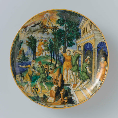 Dish depicting Phaethon Challenged by Epaphus, anonymous, 1545 Canvas Print