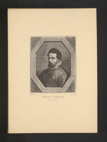 Reproduction of an engraving of a portrait of Hieronymous Francken by Hieronymus Francken (I), Joseph Maes, c. 1872 - in or before 1877 Canvas Print