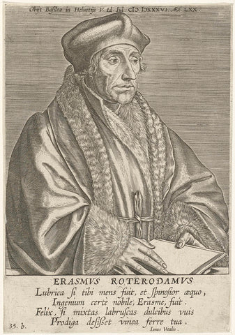 Portrait of Desiderius Erasmus, Philips Galle, 1604 - 1608 Canvas Print