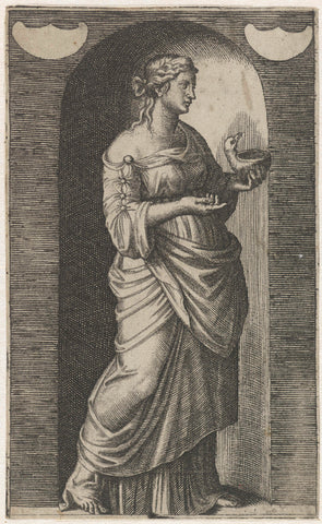 Young woman with object resembling bird, Marcantonio Raimondi, 1511 - 1520 Canvas Print