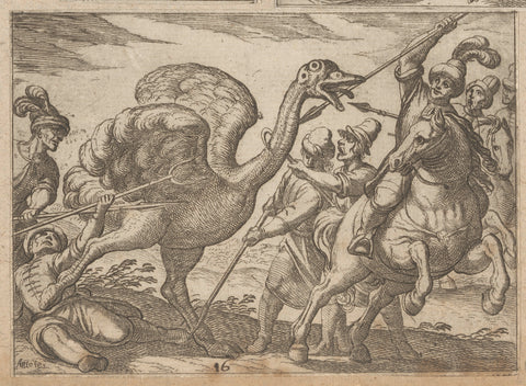 Hunting an ostrich, Antonio Tempesta, 1598 Canvas Print