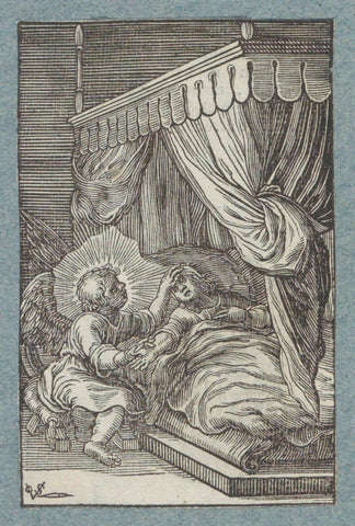 Sick child lies in bed and is cared for by an angel, Christopher of Shechem (II), 1628 Canvas Print