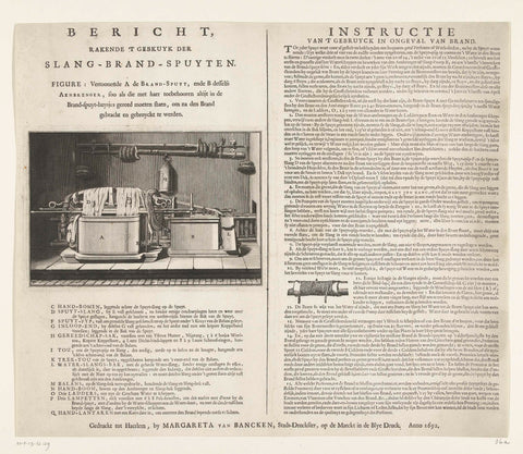 Instruction on the use of hose fire sprayers, 1692, anonymous, 1692 Canvas Print