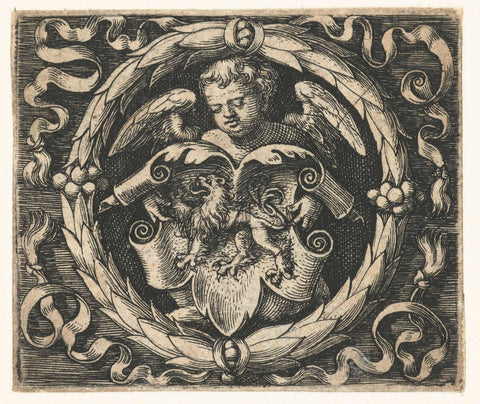 Cherubijn with coat of arms, Michiel le Blon (attributed to), 1597 - 1656 Canvas Print