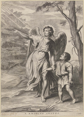 Child with Guardian Angel, Cornelis Galle (I), 1586 - 1650 Canvas Print